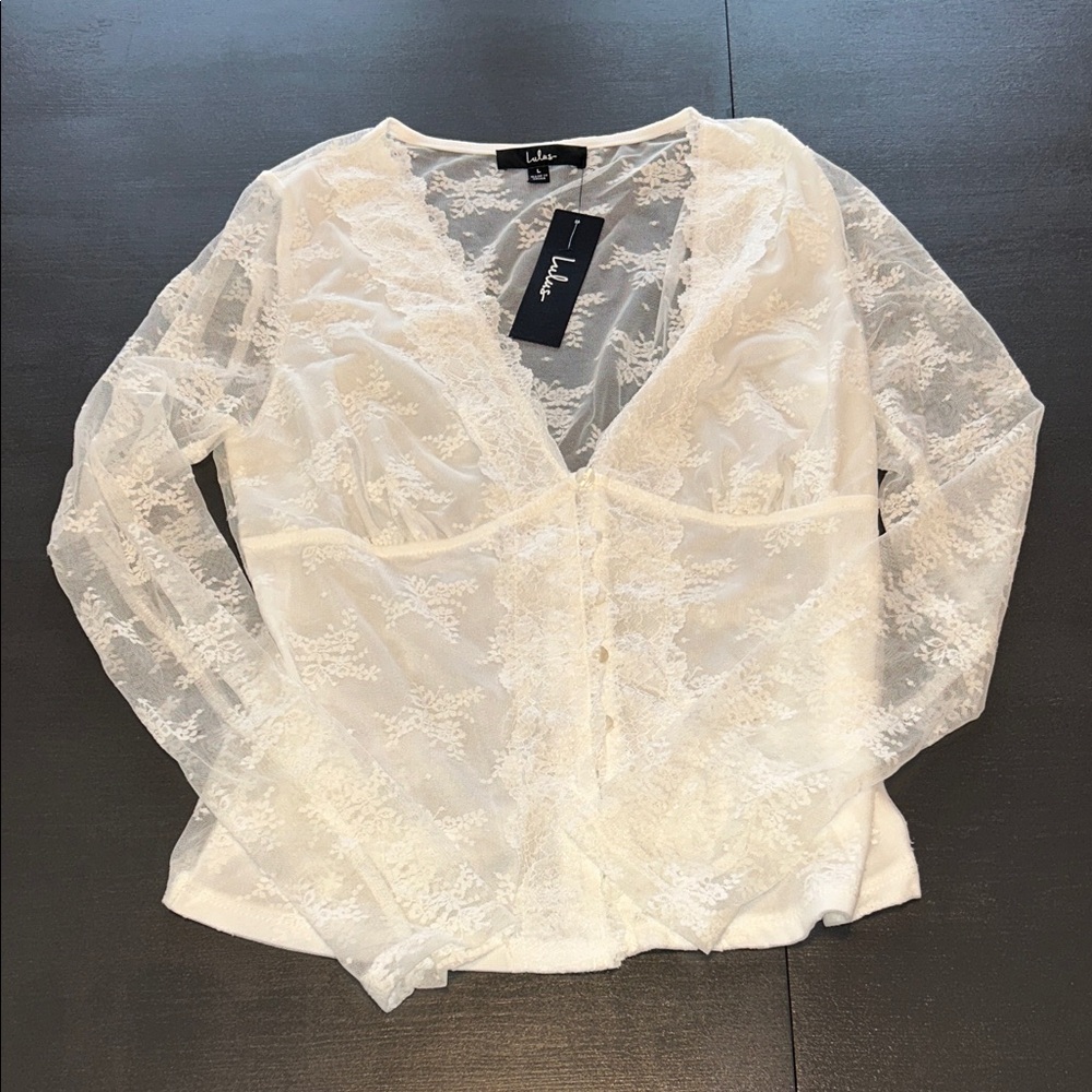 Lulu's Ivory Lace Blouse sheer large